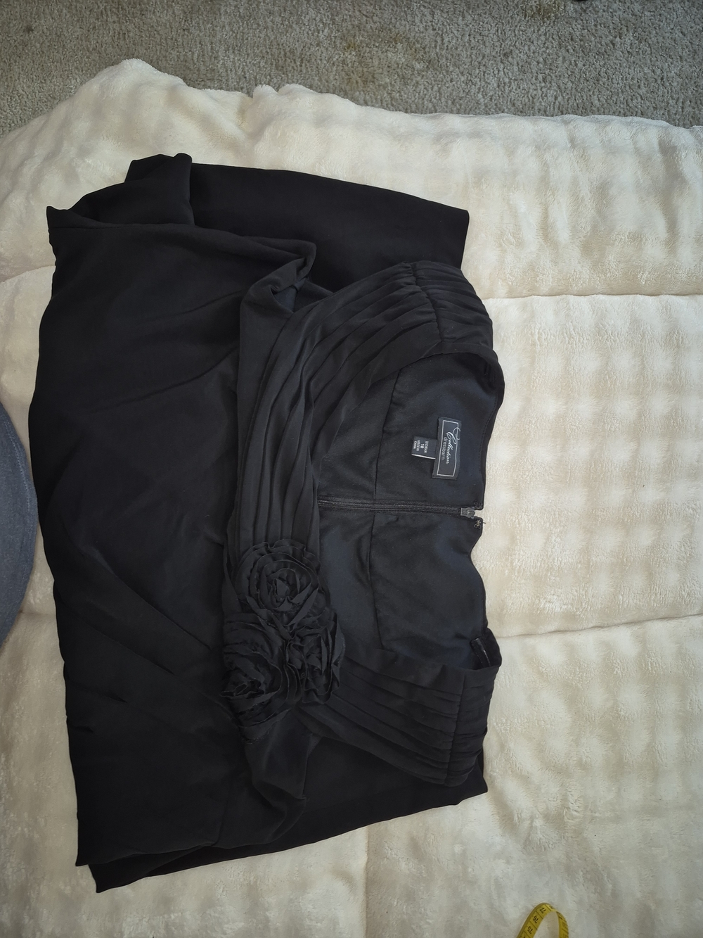 Black High-Low Women's Dress with Floral Trim